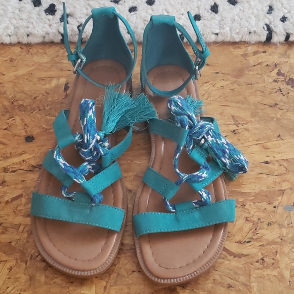 Turquoise Nine West Tassle Sandals - Picture 1 of 4
